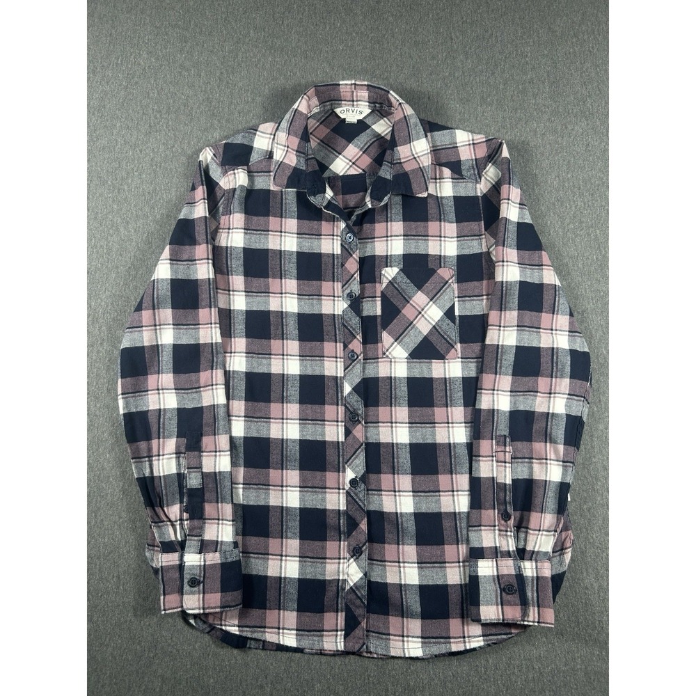 Orvis Classic Collection Purple and Navy Plaid Flannel Button Up Shirt M